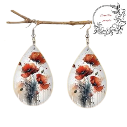 Boucle d'oreille goutte coquelicot rouge