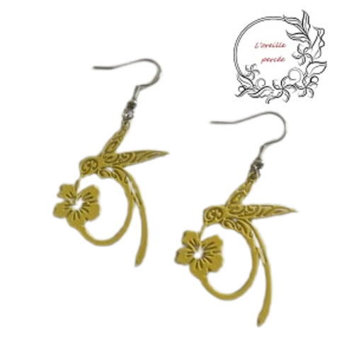 Boucle d'oreille colibri jaune