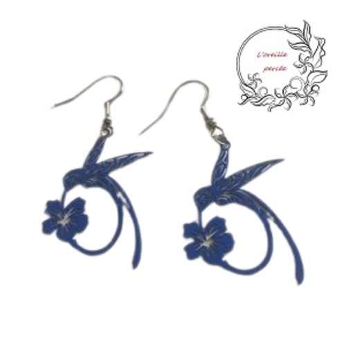 Boucle d'oreille colibri bleu roi