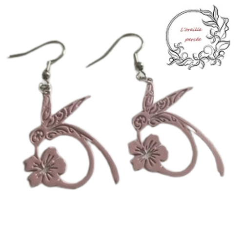 Boucle d'oreille colibri rose