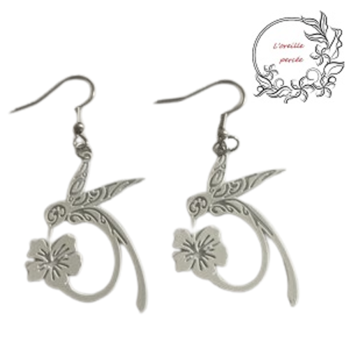 Boucle d'oreille colibri blanc