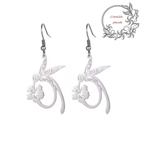 Boucle d'oreille colibri argent