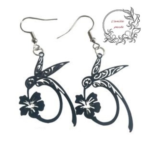 Boucle d'oreille colibri gris