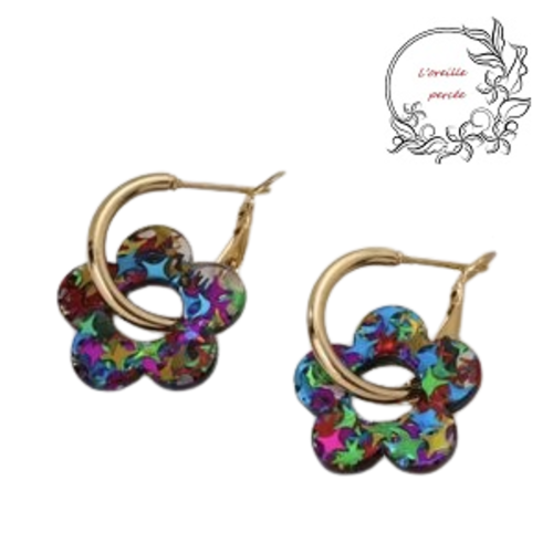 Créole fleur étoiles colorées