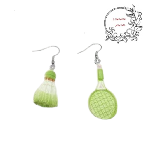 Boucle d'oreille duo raquette et volant vert