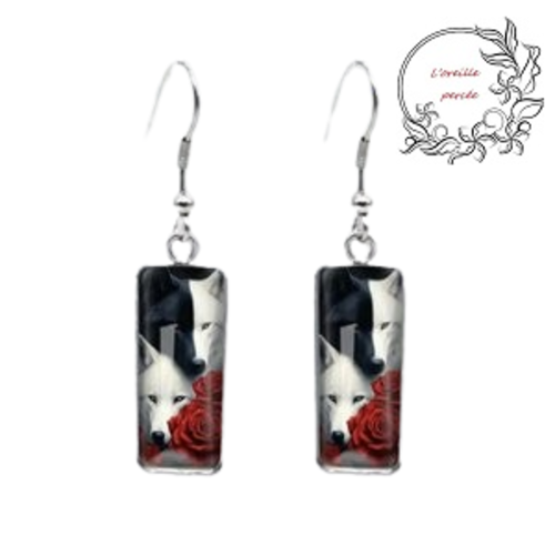 Boucle d'oreille rectangle duo de loup