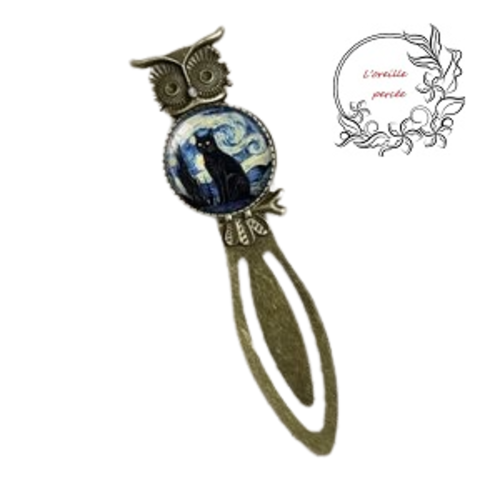 Marque page chat noir inspiration van gogh "nuit étoilée"
