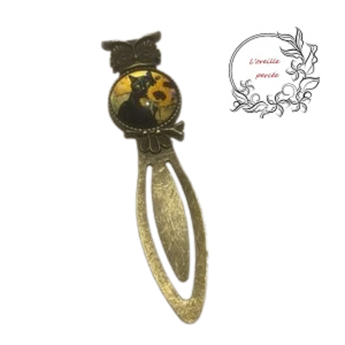 Marque page chat noir inspiration van gogh "les tournesols"