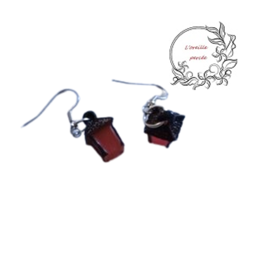 Boucle d'oreille petite lanterne rouge
