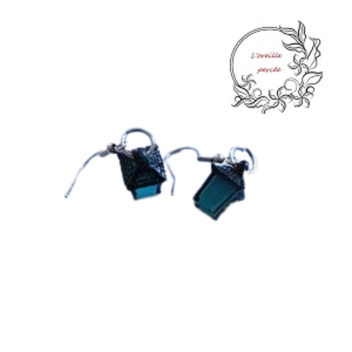 Boucle d'oreille petite lanterne bleue