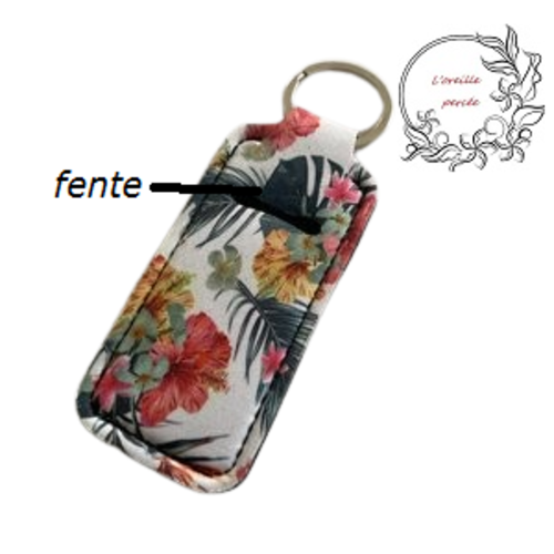 Etui à baume à lèvres porte clés motif feuille tropicale et fleur