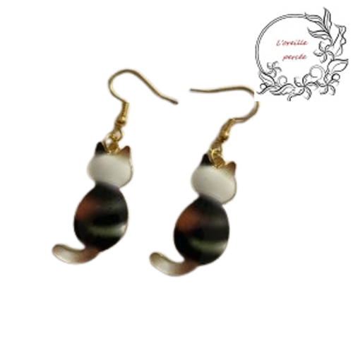 Boucle d'oreille chat à motif