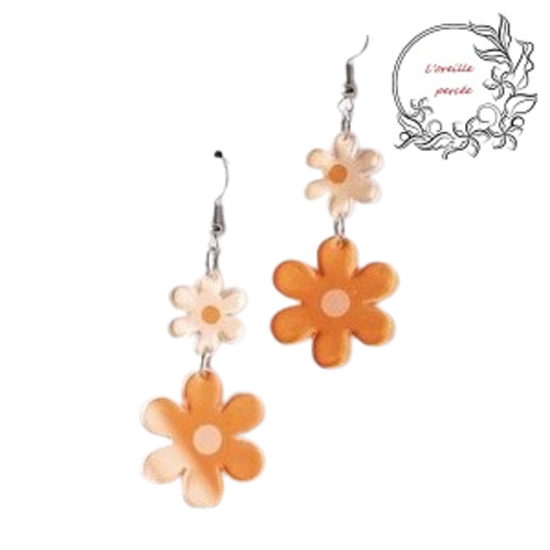 Boucle d'oreille duo de fleur orange
