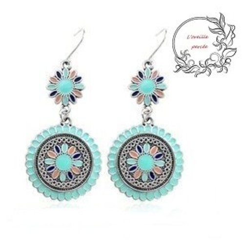 Boucle d'oreille ethnique bleue turquoise
