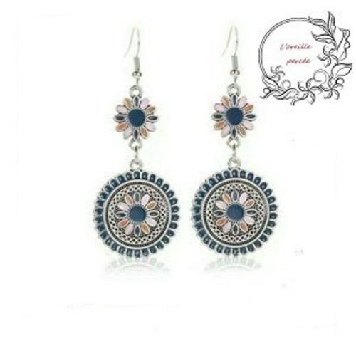 Boucle d'oreille ethnique bleu marine