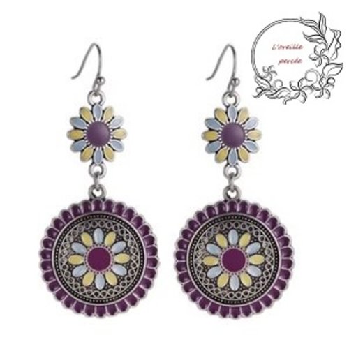 Boucle d'oreille ethnique mauve