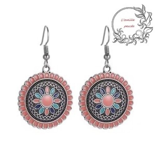 Boucle d'oreille ethnique ton rose