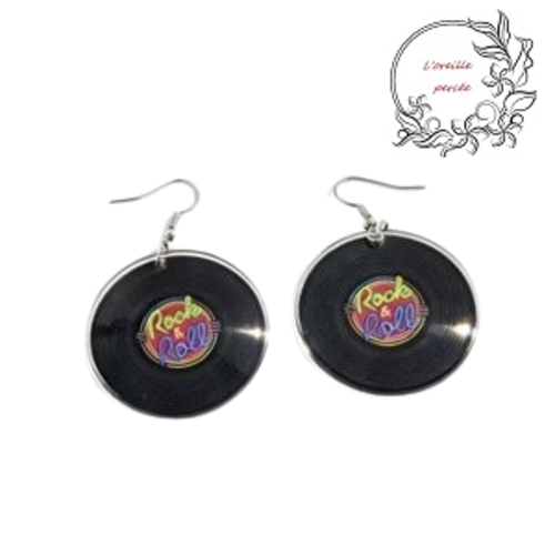 Boucle d'oreille disque vinyle rock § roll