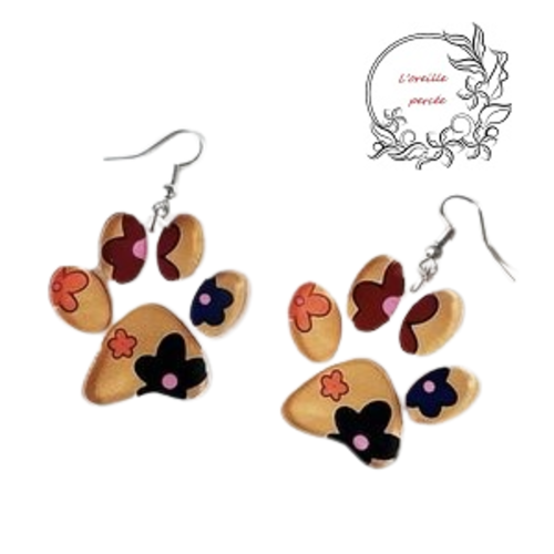 Boucle d'oreille empreinte patte chien/chat