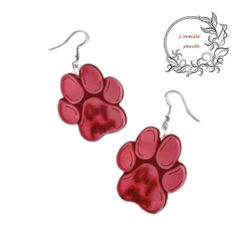 Boucle d'oreille empreinte patte chien/chat
