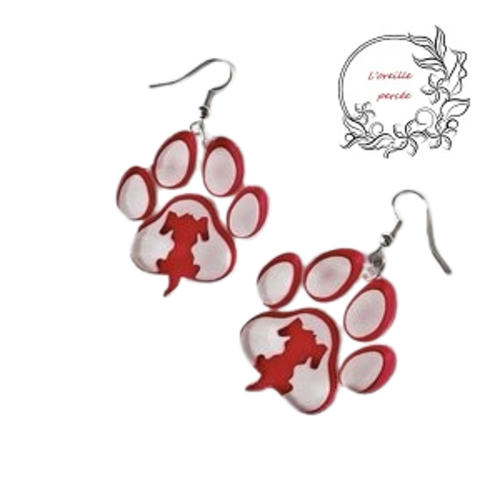 Boucle d'oreille empreinte patte chien/chat