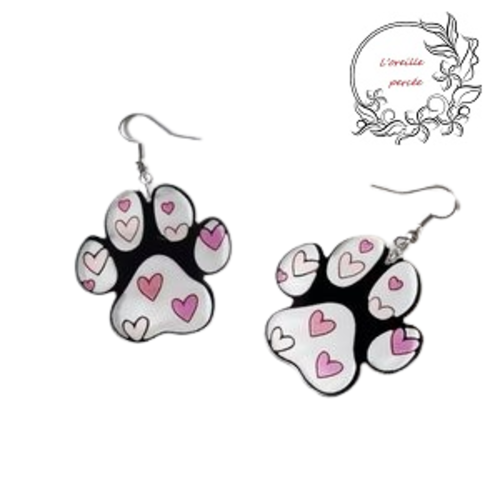 Boucle d'oreille empreinte patte chien/chat