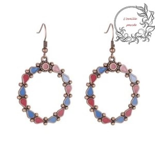 Boucle d'oreille cercle vieux rose/bleu 40mm