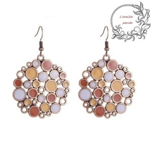 Boucle d'oreille style bohème marron/orange et laiteux