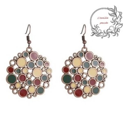 Boucle d'oreille style bohème marron/kaki et crème