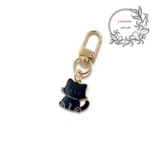 Porte clé chat noir émail