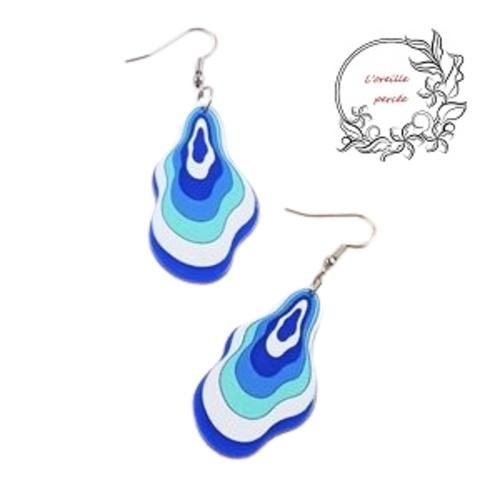Boucle d'oreille imprimée géométrique ton bleue et blanche
