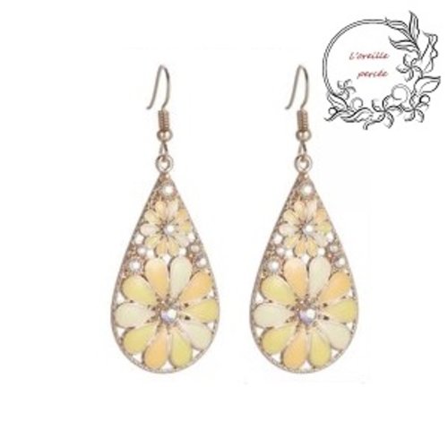 Boucle d'oreille ethnique goutte ton jaune