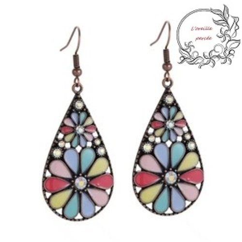 Boucle d'oreille ethnique goutte multicouleur