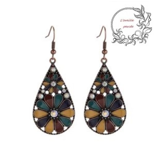 Boucle d'oreille ethnique goutte multicouleur
