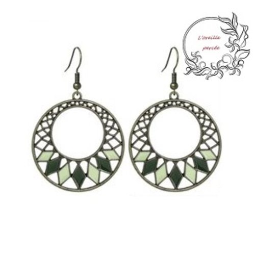 Boucle d'oreille ethnique cercle ton vert