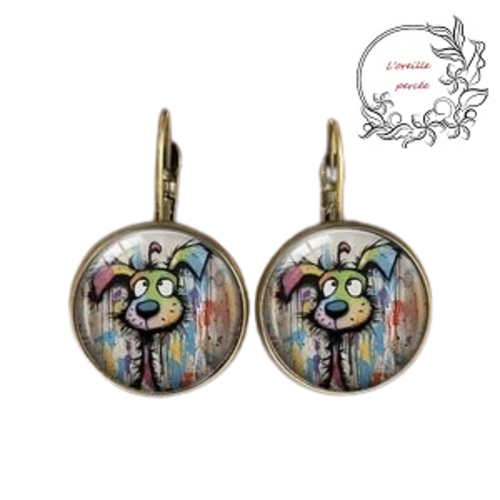 Boucle d'oreille cabochon chien humoristique