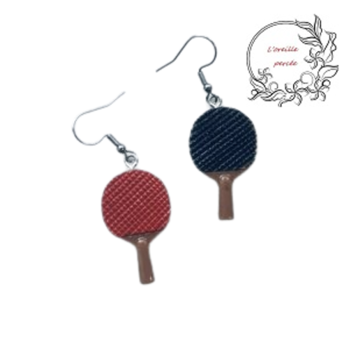 Boucle d'oreille duo de raquette de ping pong noire et rouge