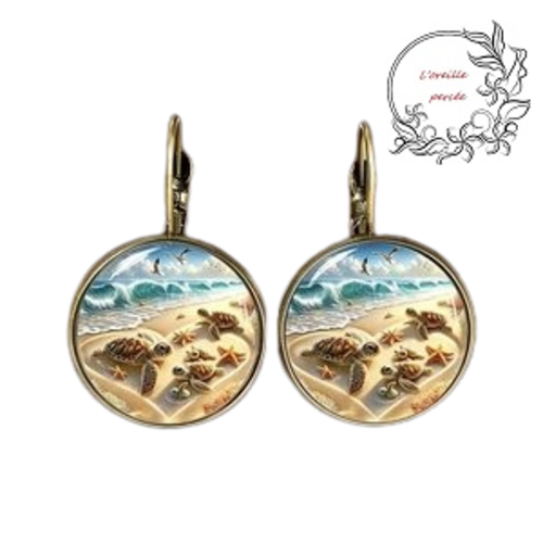 Boucle d'oreille cabochon tortues