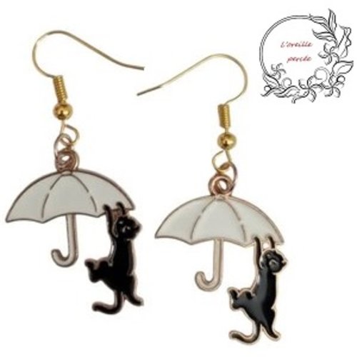 Boucle d'oreille parapluie et chat