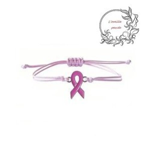 Bracelet cordon ruban rose "octobre rose"