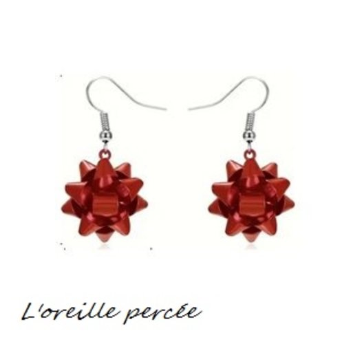 Boucle d'oreille noeud cadeau noël rouge