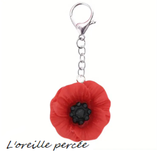Porte clé/bijou de sac coquelicot rouge