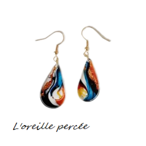 Boucle d'oreille goutte multicouleur