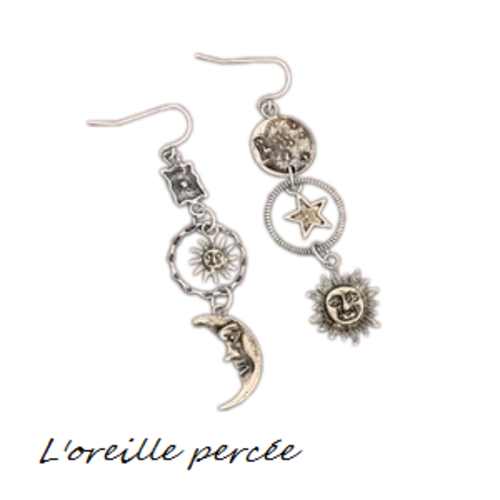 Boucle d'oreille soleil et lune