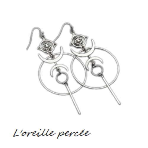 Boucle d'oreille lune et mauvais oeil