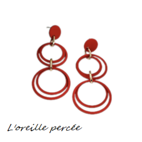 Boucle d'oreille quatuor de cercle rouge