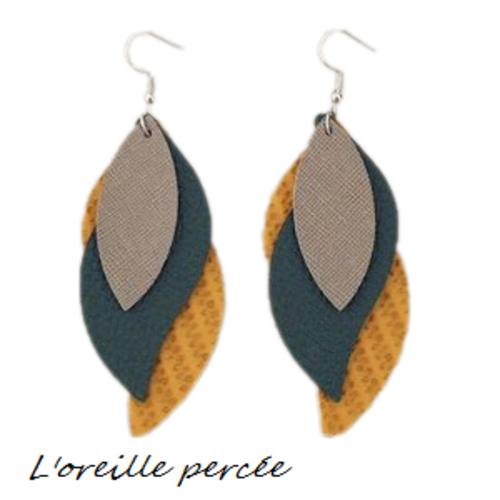 Boucle d'oreille trio de feuille