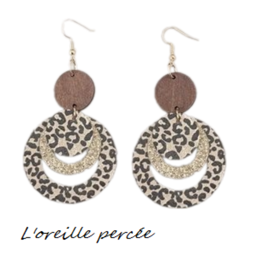 Boucle d'oreille cercle léopard et doré