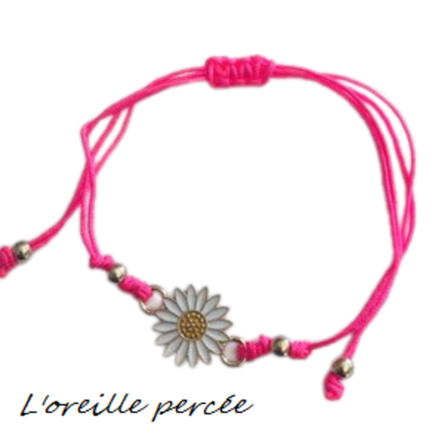 Bracelet tournesol corde rose fluo