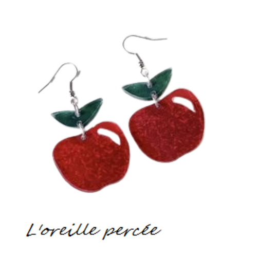 Boucle d'oreille pomme rouge